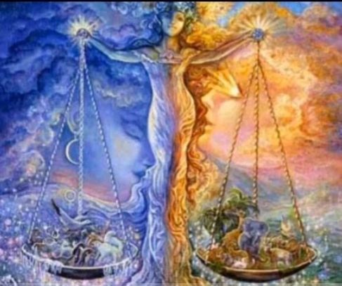 Goddess balancing day and night on scales
