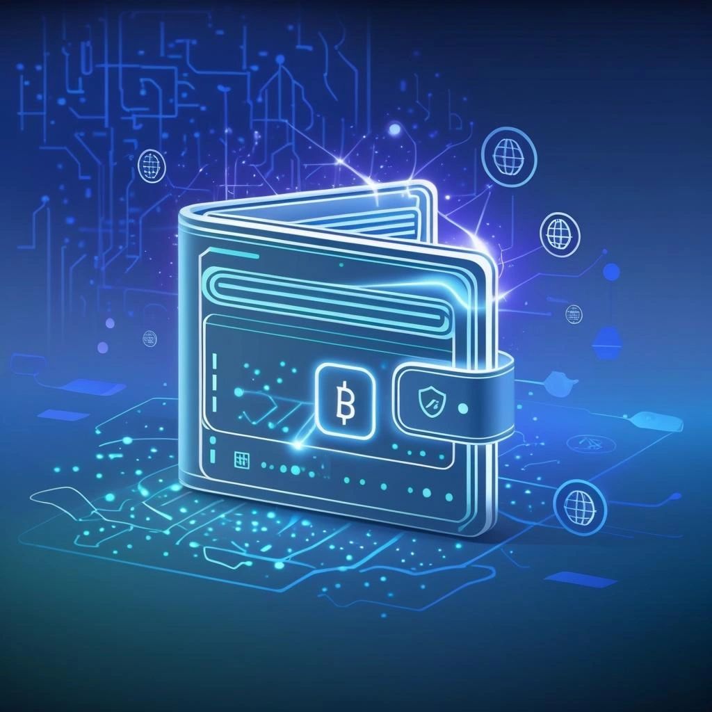 Digital cryptocurrency wallet illustration