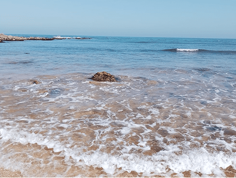 Shallow shoreline with rock and gentle waves