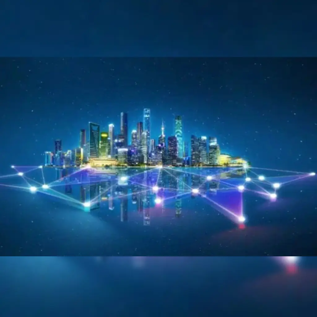 Futuristic smart city skyline with digital network