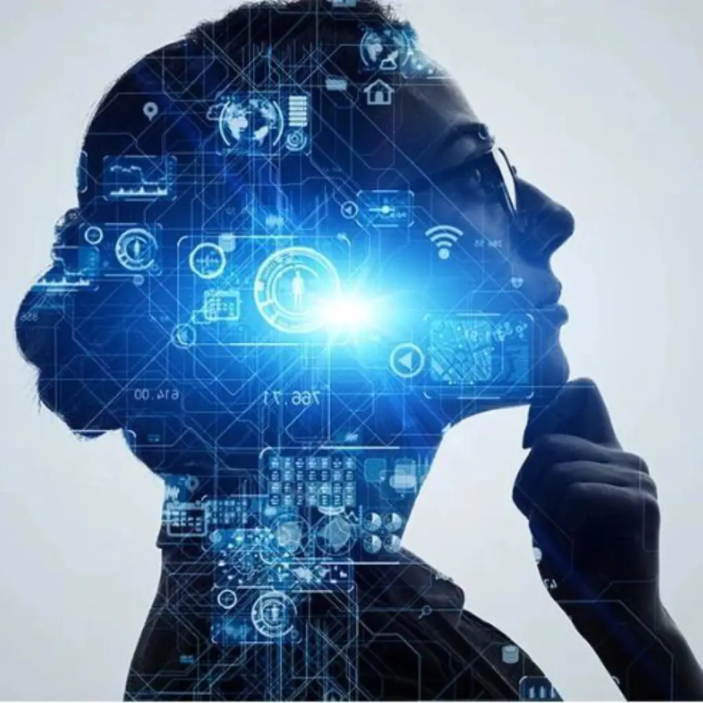 Silhouetted woman with futuristic digital interface